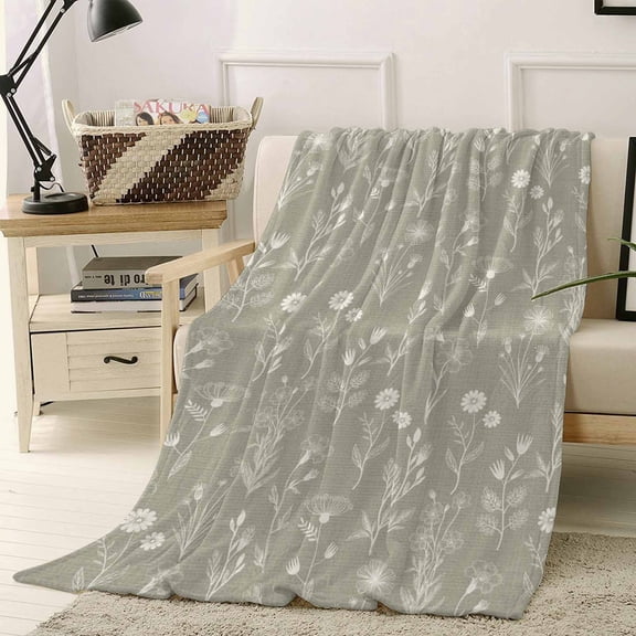 Throw Blanket Fleece Throw Blanket 40x50in, Sage Green Wildflower Herb Soft Lightweight Bed Blankets Spring Pastoral Floral Fuzzy Couch Blankets for All Season
