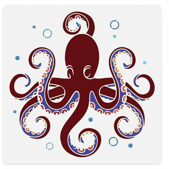 Octopus Sea Wall Stencil Template 11.8 x 11.8 Inch Reusable Plastic Ocean Themed Stencil for Painting on Wood Wall Floor Tile Fabric Glass DIY Home Decor
