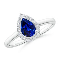 ANGARA Natural Pear-Shaped Blue Sapphire Halo Engagement Ring in 14K White Gold for Women (Size-7x5mm) | September Birthstone, Anniversary, Jewelry Gift for Women | Natural Blue Sapphire Ring