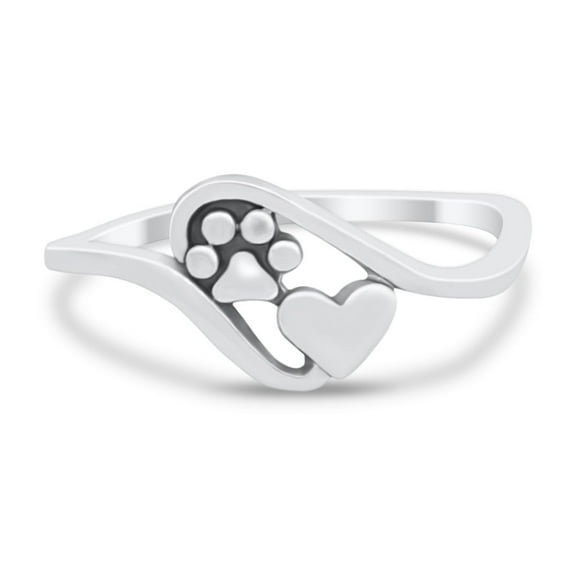 Paw Print Heart Promise Band Ring 925 Sterling Silver Size 5