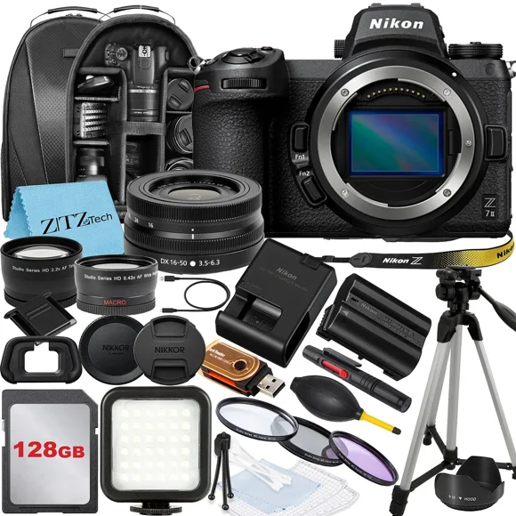 Nikon Z7 II Mirrorless Camera with NIKKOR Z DX 16-50mm VR Zoom Lens, 128GB Memory Card, Backpack, Flash, Tripod and ZeeTech Accessory Bundle