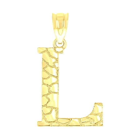 10k Yellow Gold Unisex Nugget Initial L Charm Pendant for Men Women
