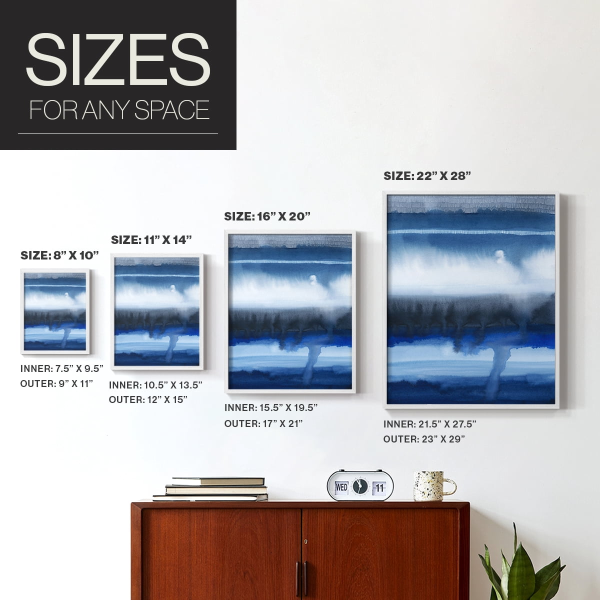 Deep Blue Shore I Framed Print in White Solid Wood Framed Print No Nail Hanging