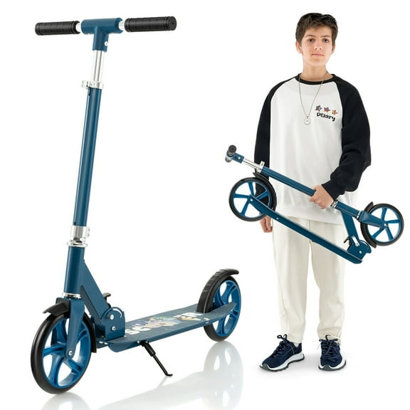 Gymax Folding Kick Scooter w/ 3 Adjustable Heights 8 Inches Big Wheels Aluminum Alloy