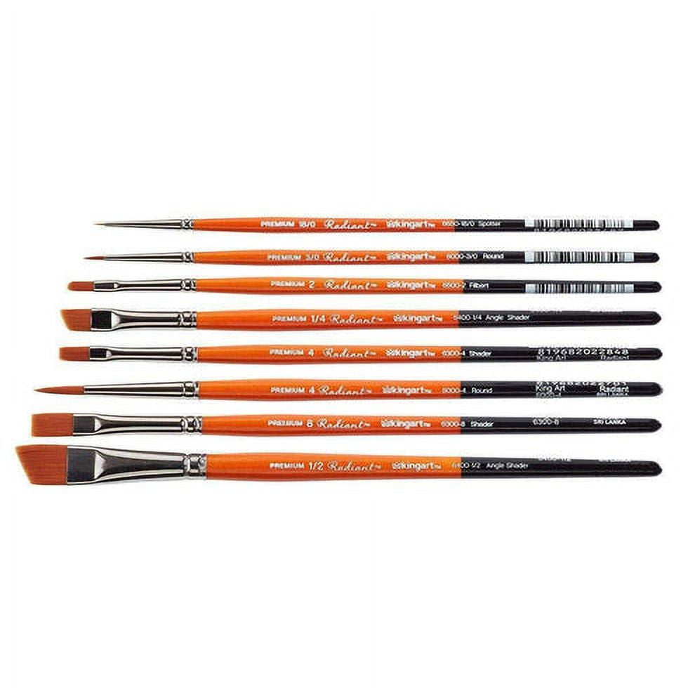 Kingart, Radiant Taklon Orange Brushes, Set of 8, for All Ages