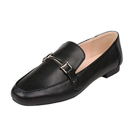 

Feversole Women s Fashion Trim Deco Loafer Slippers Black Grain Size 9 M US