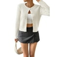 thumbnail image 2 of Women'S Cropped Cable Knit Cardigan Short Fall Long Sleeve Light-Weight Button Up Sweater White L, 2 of 7