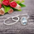 thumbnail image 4 of 1.75 Carat Oval Cut Aquamarine Wedding Anniversary Gift Bridal Set Engagement Ring On 10k White Gold With Matching Band Art Deco Vintage Look, 4 of 5