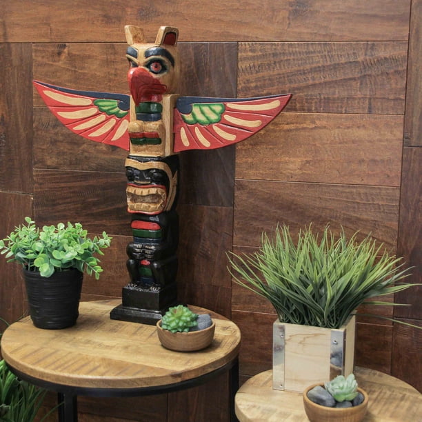 Handcrafted Northwest Coast Style Eagle Totem Pole Sculpture
