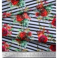 thumbnail image 2 of Soimoi Velvet Fabric Leaves & Rose Flower Print Sewing Fabric Yard 58 Inch Wide, 2 of 3