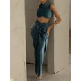thumbnail image 2 of Women’s Blue Green Ribbed Crop Top and Slit Maxi Skirt Set – High Neck Sleeveless Two-Piece Summer Party Outfit, 2 of 11