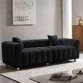 thumbnail image 3 of SZLIZCCC 87.4'' 3 Seater Velvet Sofa Loveseat ,Piano key sofa Modern Bubble Upholstered Couch with 2 Pillows and Metal Feet for Living Room Black, 3 of 8