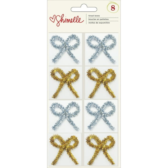 Shimelle Christmas Magic Tinsel Bows 8/Pkg-Gold & Silver