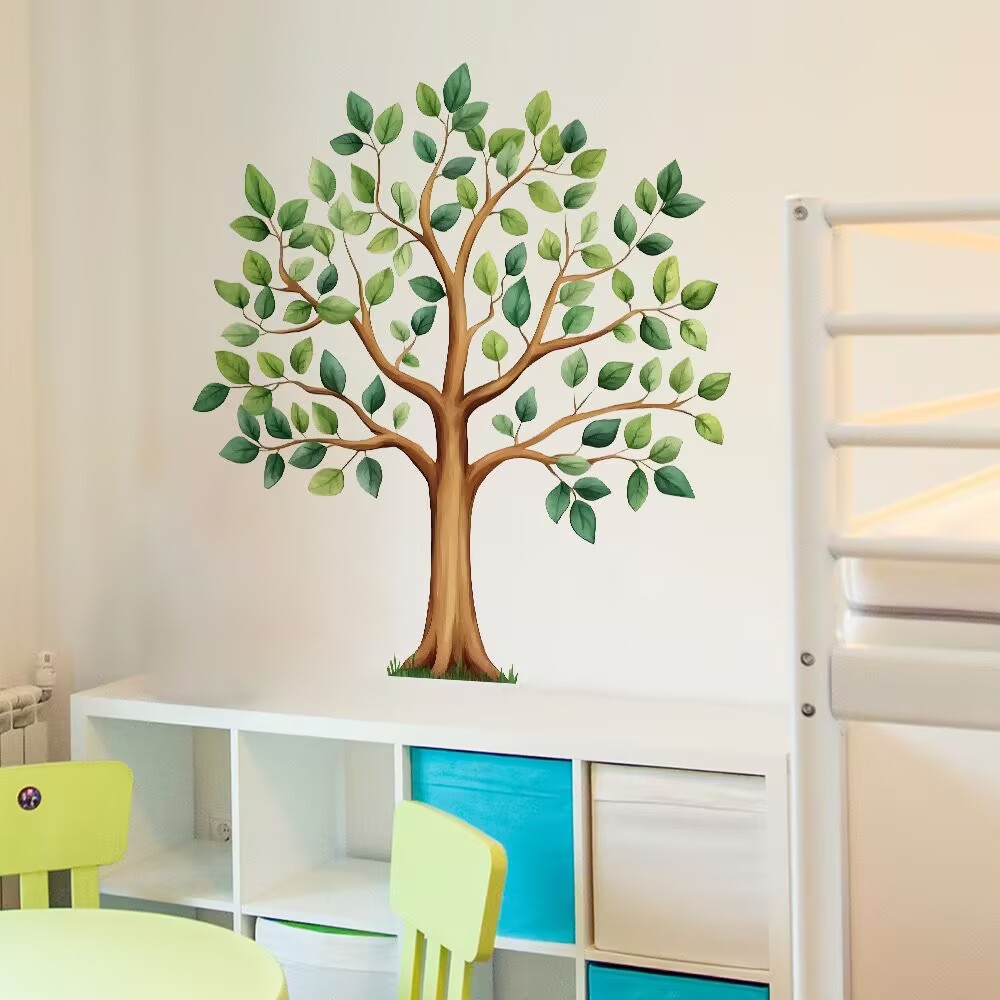 Large Tree Wall Decals Green Plants Jungle Wall Stickers for Kids Room Classroom Nursery Bedroom Home Decor DIY Peel and Stick Art Decals Kids Bedroom Living Room Window Wall Decor