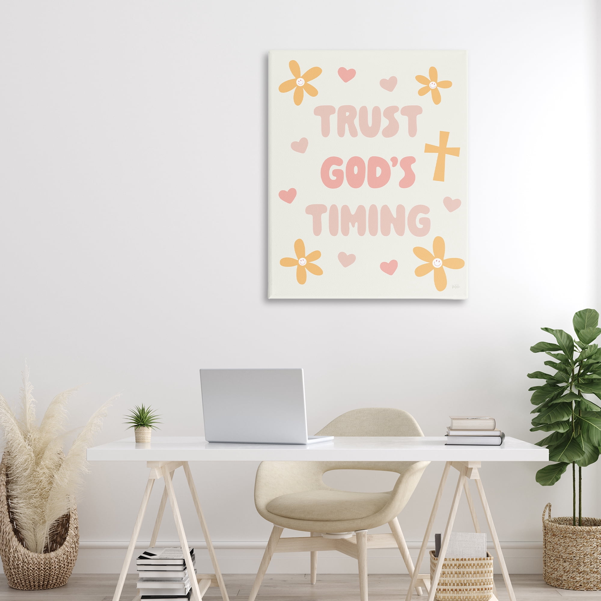 Stupell Industries Retro Trust God's Timing Canvas Wall Art, design by Natalie Carpentieri