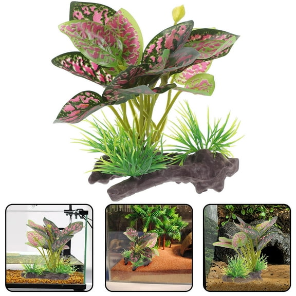 DRAFIDEEP 1Pcs Terrarium Decor Reptile Fake Plants for Aquarium 5.1x3.7x2.6in