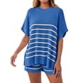thumbnail image 3 of 2 Pcs Women Striped Outfits Oversized Batwing Short Sleeve Tops High Waisted Shorts Summer Knit Lounge Short Sets, 3 of 5