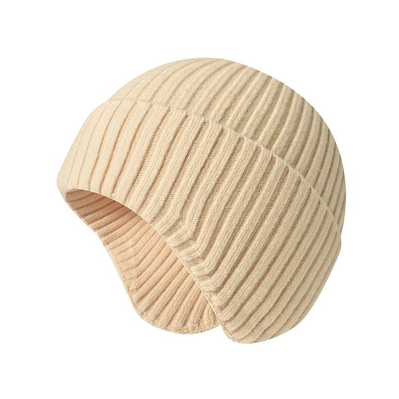 Mwjwdo Unisex Diagonal Rib Cuffless Ear-Cover Knit Hat Mini Front Brim for Daily Office Errands Beige