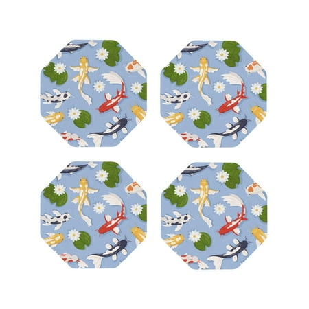 

Tideii Colorful Koi Fish for Leather Coasters 4 Pieces Anti-fouling and Anti-scalding Decorative Coasters Suitable for Restaurants Kitchens Coffee Shops-Octagon