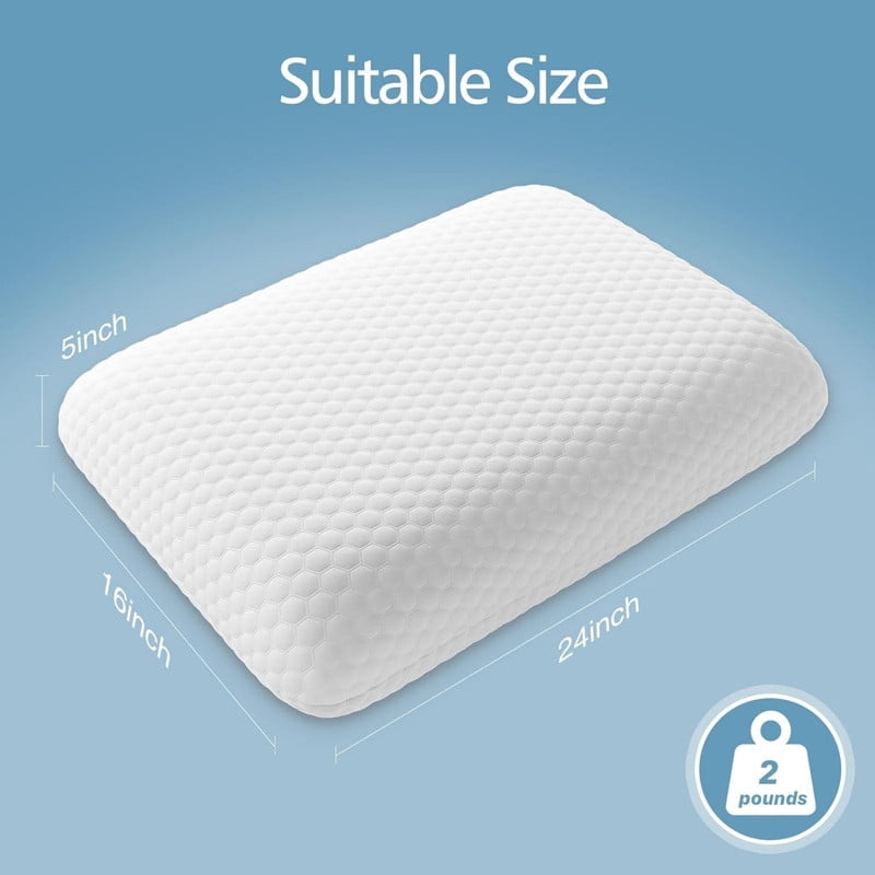 Kelno 2 Pack Memory Foam Pillows Standard Size Cooling Pain Relief Bed Pillow with Washable Cover, White