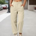 thumbnail image 2 of Rhuody Casual Pants For Womens Wide Leg Pants High Waist Trousers Elastic Waistband Wear Fall Winter Athleisure Bottoms Casual Wear Beige L, 2 of 7