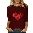 thumbnail image 2 of successthop Valentines Womens Tops 3/4 Length Sleeve Womens Tops Plus Size Crew Neck Polyester Casual Love Heart Printed Lover Gift Blouse Tops for Valentines Gifts Wine 3XL, 2 of 4