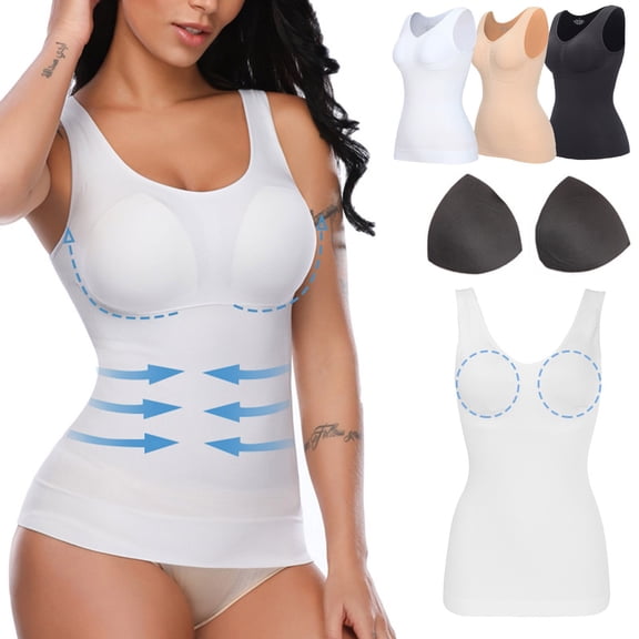Beige Built-in Bra Tank Nylon,Spandex Double Lined Spaghetti Strap Built in Bra Shirts Slim Fitted Basic Summer Cloth 2026 Women's Tank Tops L