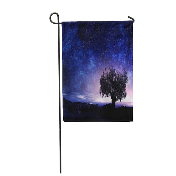 SIDONKU Starry Night Picturesque View Sky Tree Abstract Air Astrology Astronomy Garden Flag Decorative Flag House Banner 12x18 inch
