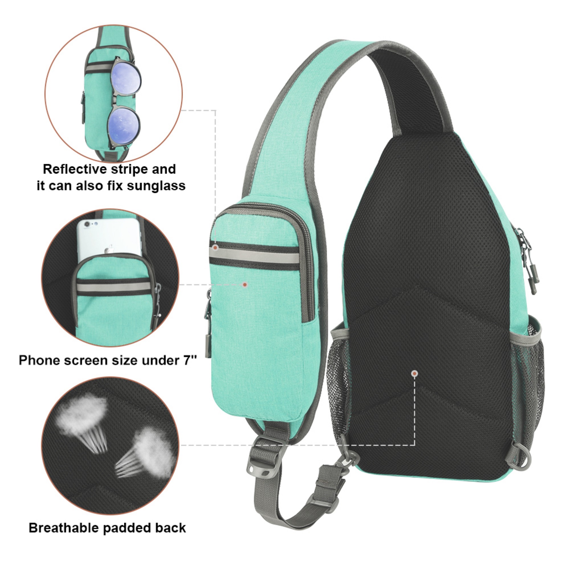 WATERFLY Unisex Hiking Travel Nylon Sling Bag Cross-Body Shoulder Chest Bag,Mint Green