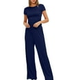 thumbnail image 6 of fheaev Summer 2 Piece Outfit for Women Ruched Short Sleeve Crewneck Tops Wide Leg Pants with Pockets Casual Tracksuit Sets, 6 of 7