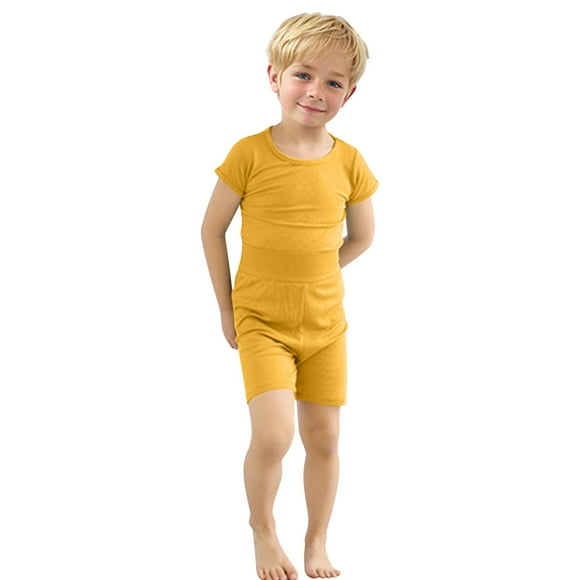 Odeerbi 6M-7Y Conjunto de Pijama de Verano Para Niños Y Niñas de Punto Elástico Con Camiseta de Manga Corta Y Pantalón Corto de Cintura Alta Conjunto de Pijama de Dos Piezas