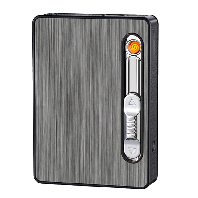 Estuche para cigarrillos 3 en 1, multifunción, recargable, con encendedor resistente al viento y luz LED para 10 cigarrillos