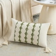 thumbnail image 2 of Fancy Homi Set of 2 Boho Moss Green Lumbar Decorative Throw Pillow Cover 12x20 inch for Couch Bed Sofa Chair, Modern Farmhouse Home Decor, Soft Cute Accent Rectangle Cushion Case with Tassels, 2 of 7