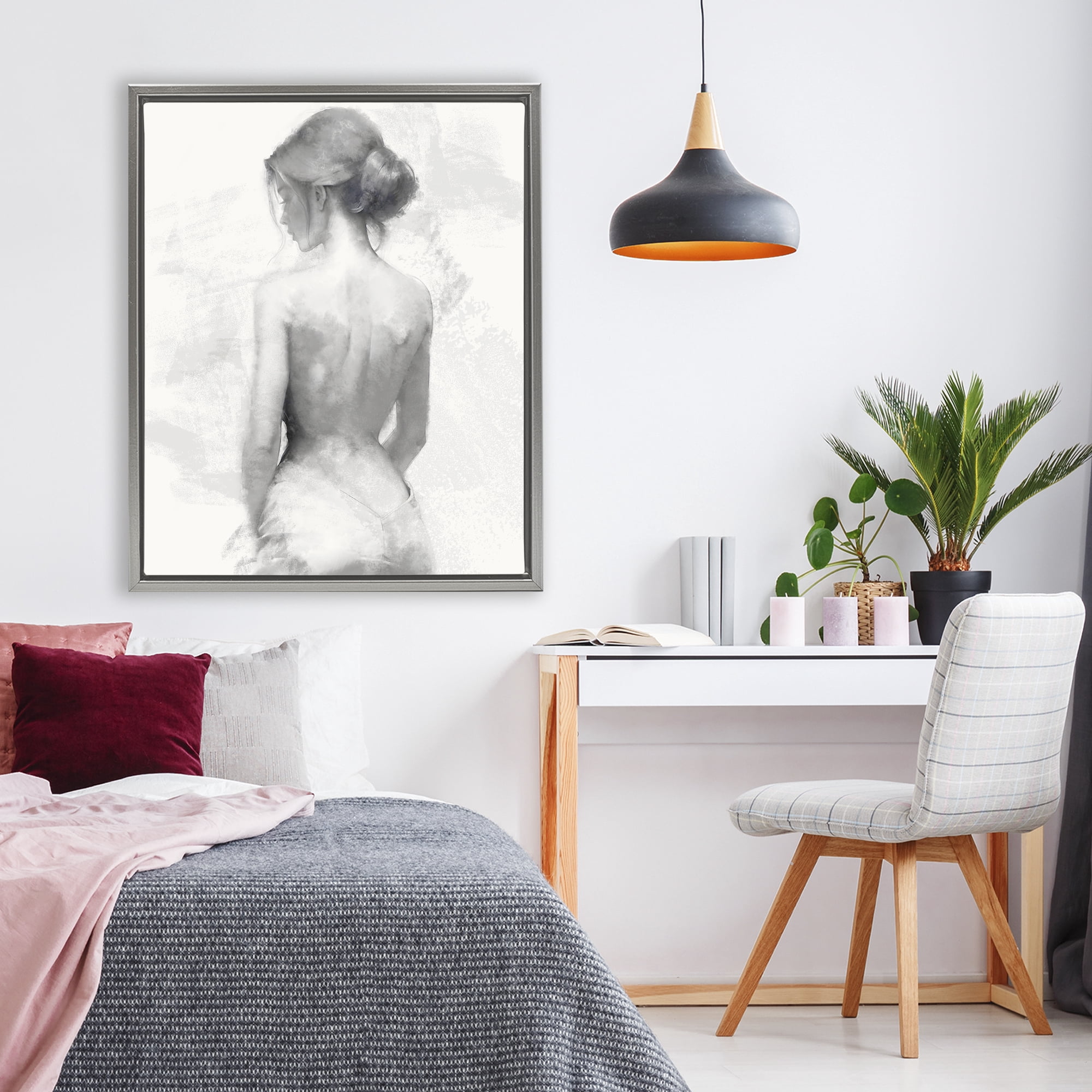 Stupell Industries Mine Elegant Figure Gray Framed Floater Canvas Wall Art, design by Kim Allen