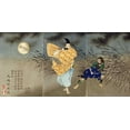 thumbnail image 2 of Yoshitoshi, Tsukioka 18x11 Black Ornate Wood Framed with Double Matting Museum Art Print Titled - Playing the Flute by Moonlight, 2 of 4