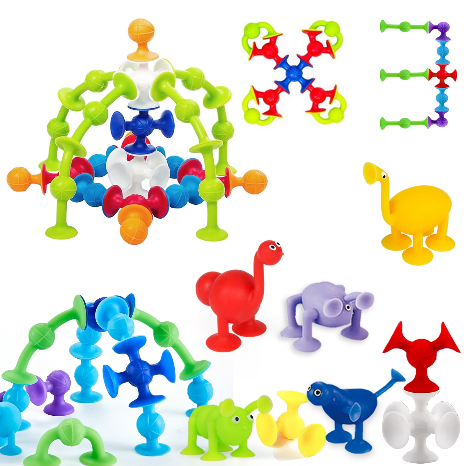 Baby Suction Cup Toys,32 Pieces Animal Silicone Building Blocks,Stress Release Sensory Sucker Toys,Shower Bath Game Window Toys,Kid Tub Toys Gift for 3 4 5 6 7 Years Old Boys Girls