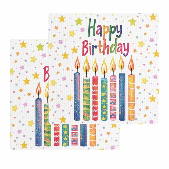 Happy Birthday Kitchen Dish Towels for Drying Dishes Set of 2, Colorful Star Funny Celebration Waffle Weave Microfiber Hand Tea Bathroom Towels Quick Dry & Absorbent Towel 12x12
