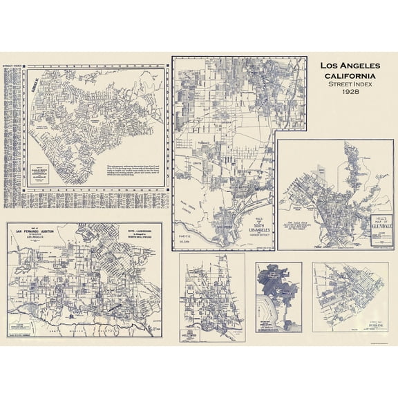 Historic City Map - Los Angeles California Street Index - Hill 1928 - Vintage Wall Art