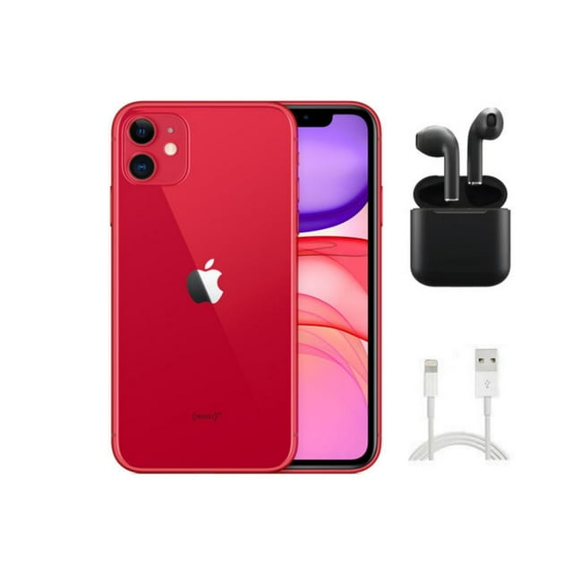Restauré Apple iPhone 11 A2111 (Déverrouillé Entièrement) 256 Go Rouge avec Écouteurs Sans Fil