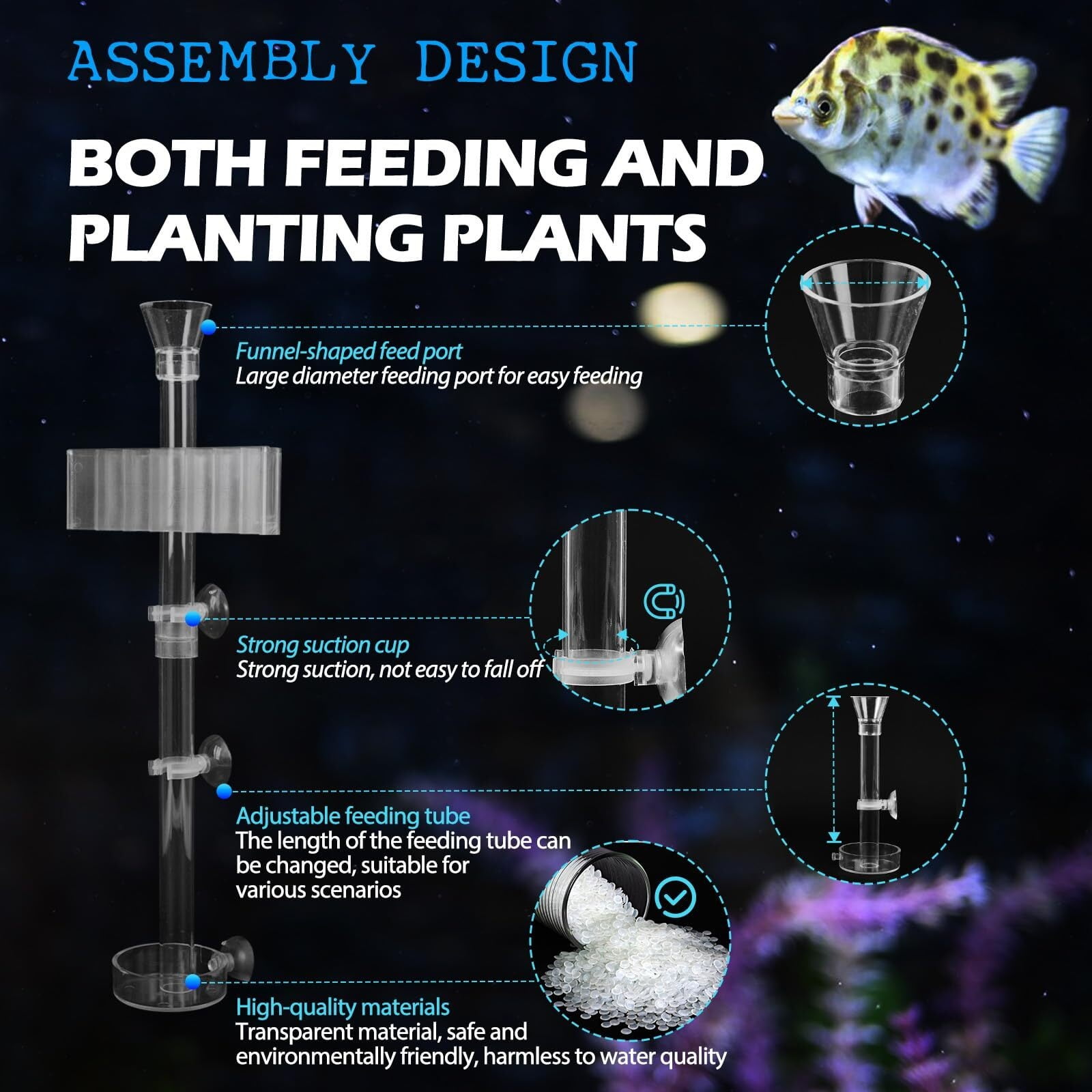 2PC 7 Holes Upgraded Aquarium Plant Holder, Aquatic Plant Cup for Tank, Fish Tank Plant Holder with Long Hook, Aquarium Feeder for Aquascape Decorations on Top of Tank (Transparent-2PC)