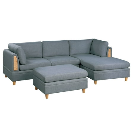 Modern Contemporary 5pc Modular Sectional Set Armless Chair Ottoman Wedge Couch Living Room Steel Dorris Fabric Wooden Deco