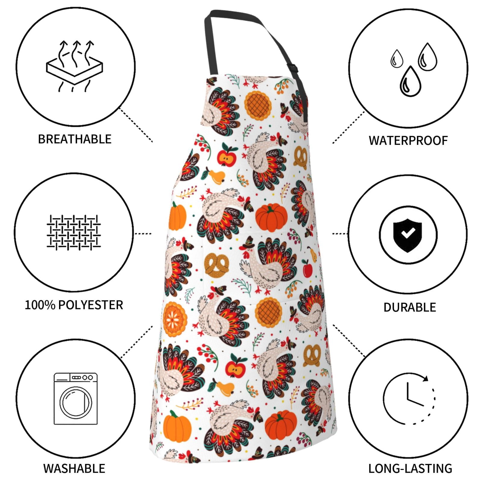 Kdxio Turkey And Thanksgiving2 Apron with Pockets Adjustable Kitchen Aprons for Men Women Waterproof Aprons for Cooking,Drawing,Crafting, Baking Household Cleaning