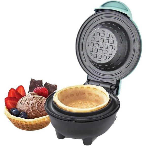 4" Waffle Bowl Maker with Non-Stick Plates, Fast Heating Mini Waffle Cone Maker for Homemade Ice Cream Cups, Compact Housewares Appliance for Dorms, RVs, Camping & Small Kitchens