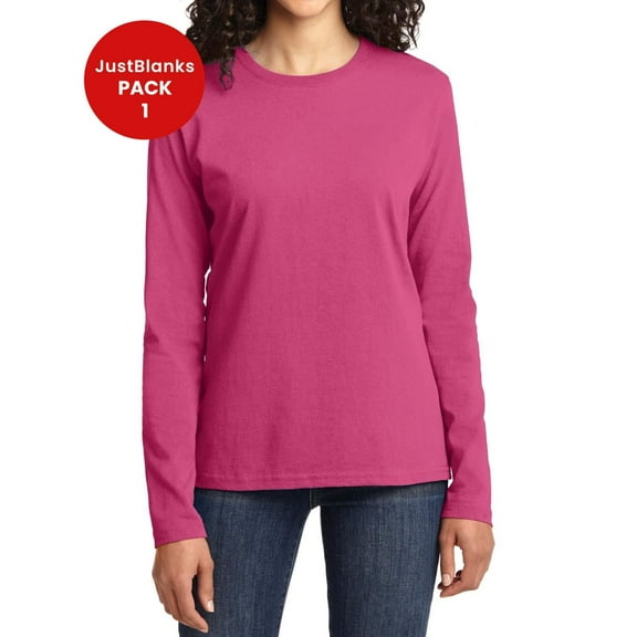 JustBlanks Ladies Long Sleeve Core Cotton Tee Open Hem Cuffs