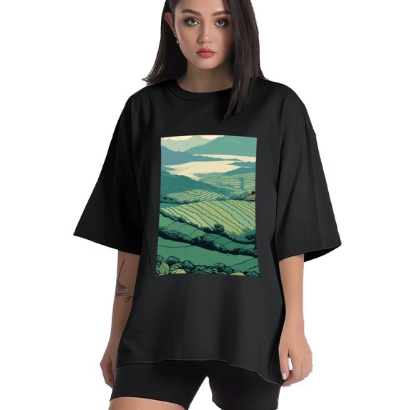 Plus Size Shirt for Women Black Tops for Women Short Sleeves Shirt for Women Mountain And Fields T Shirt Crewneck Shirt for Women XS