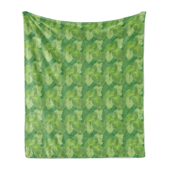 Green Soft Flannel Fleece Throw Blanket, Abstract Hosta Plants Forest Growth Leaves Ecology Jungle Theme, Cozy Plush for Indoor and Outdoor Use, 70" x 90", Fern Lime and Pale Green, by Ambesonne