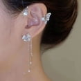 thumbnail image 3 of Pendientes con clip para oreja de flor de mariposa, clip para oreja, sin perforaciones, con borlas y nicho, 3 of 5
