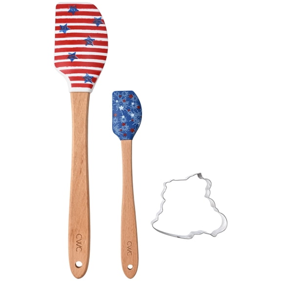 Cook with Color Figural Medallion Spatula and Star Cookie Cutter Set, Red White and Blue