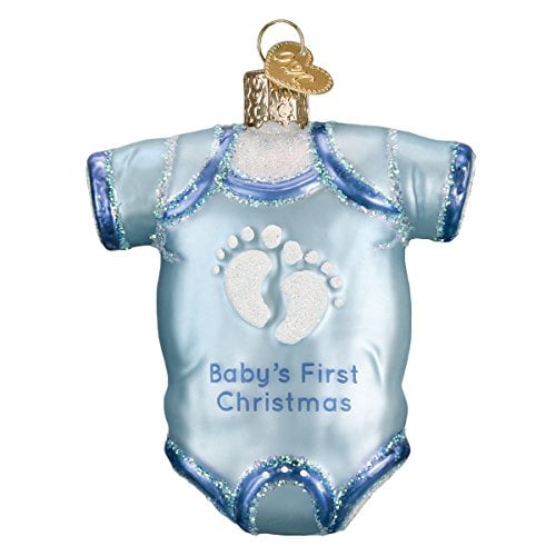 Old World Christmas Collection Glass Blown Ornaments for Christmas Tree, Baby Blue Onesie