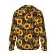 thumbnail image 3 of Uemuo Brown Blue Plaid Sunflower Pattern Women's Full Zip UPF 50+ Sun Protection Hoodie Jacket Long Sleeve Sun Shirt Hiking Outdoor Performance with Pockets-, 3 of 9